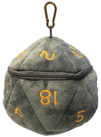 D20 Plush Dice Bag for Dungeons & Dragons - Grey & Gold